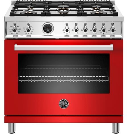 Bertazzoni PROF366DFSROT Professional Series 36 Inch Freestanding Dual Fuel Range with 6 Sealed Burners