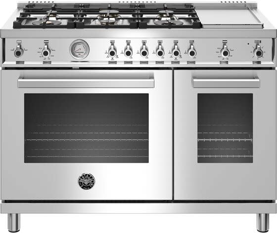 Bertazzoni PROF486GGASXTLP Professional Series 48 Inch Freestanding Gas Range with 6 Sealed Burners