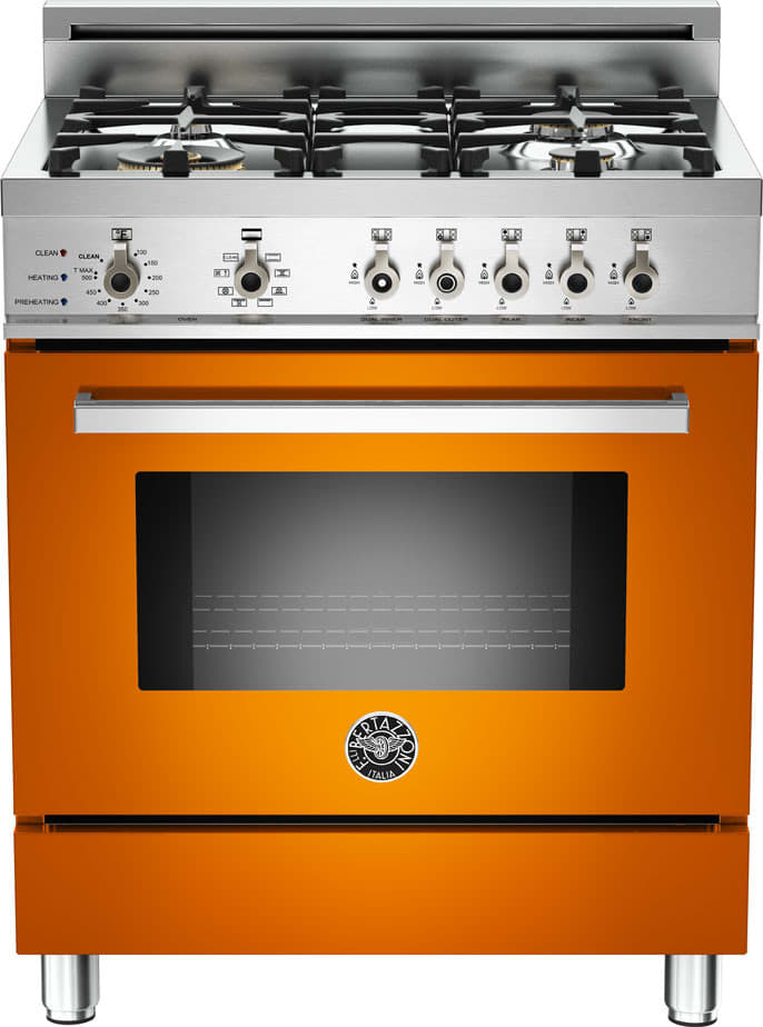 Bertazzoni PRO304DFSAR Professional Series 30 Inch Pro-Style Dual Fuel Range with 4 Sealed Brass Burners