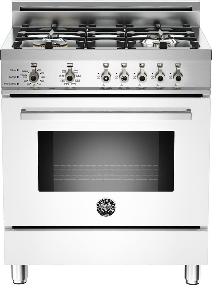 Bertazzoni PRO304DFSBI Professional Series 30 Inch Pro-Style Dual Fuel Range with 4 Sealed Brass Burners