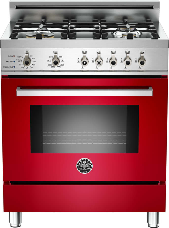 Bertazzoni PRO304DFSRO Professional Series 30 Inch Pro-Style Dual Fuel Range with 4 Sealed Brass Burners