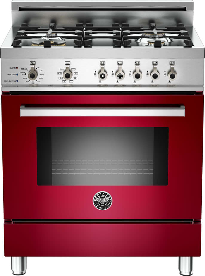 Bertazzoni PRO304DFSVI Professional Series 30 Inch Pro-Style Dual Fuel Range with 4 Sealed Brass Burners