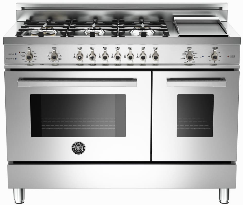 Bertazzoni PRO486GDFSX Professional Series 48 Inch Pro-Style Dual Fuel Range with 6 Sealed Brass Burners