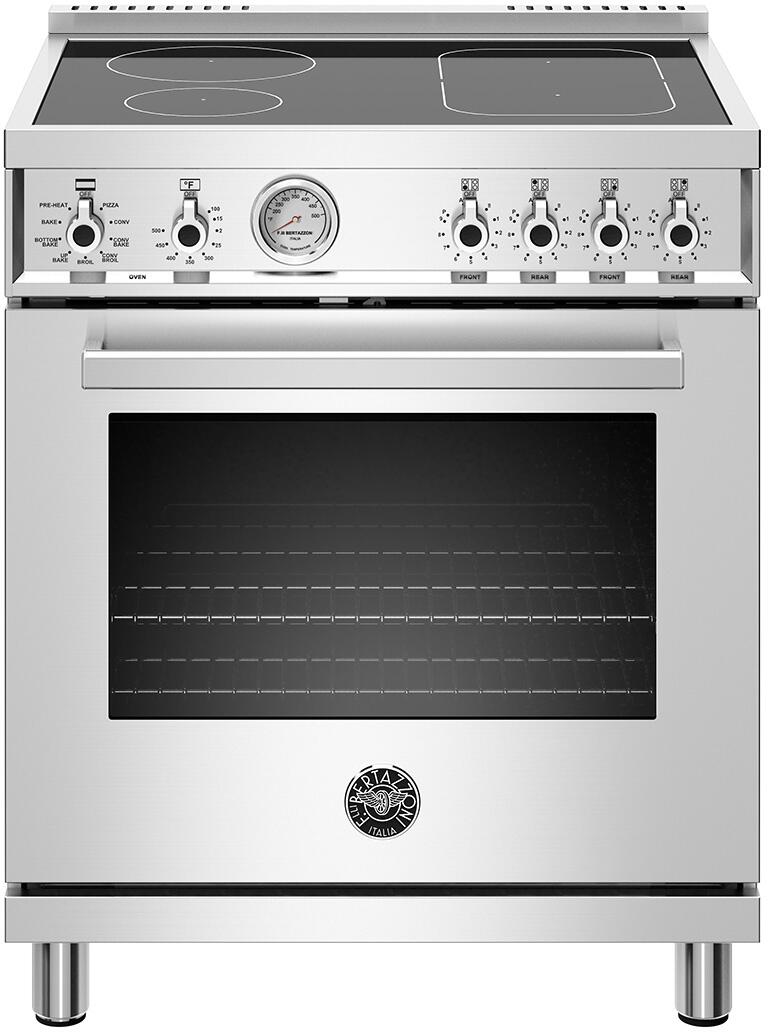 Bertazzoni PROF304INMXT Professional Series 30 Inch Freestanding Electric Induction Range with 4 Elements