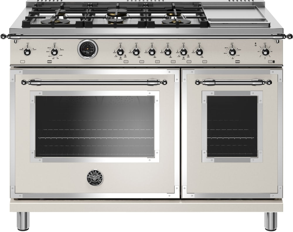 Bertazzoni HERT486GDFSAVT Heritage Series 48 Inch Freestanding Dual Fuel Range with 6 Sealed Burners