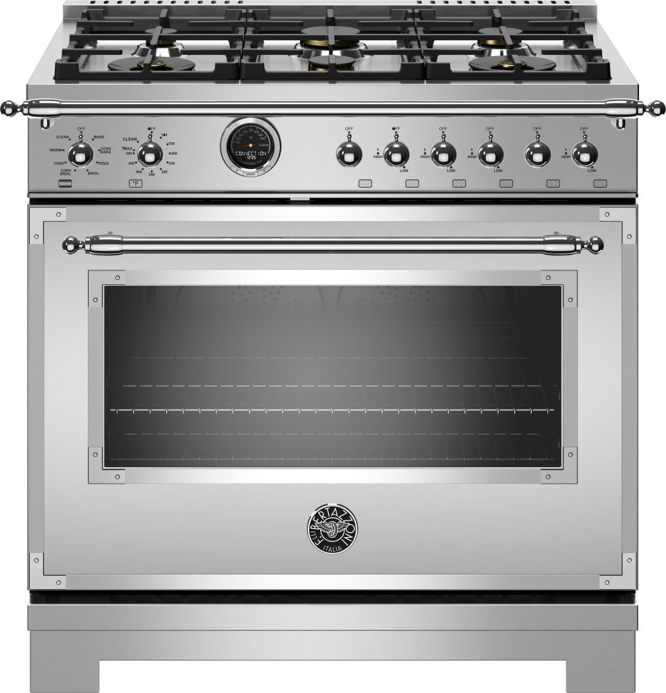 Bertazzoni HERT366DFSXT Heritage Series 36 Inch Dual-Fuel Range with 6 Monobloc Brass Burners