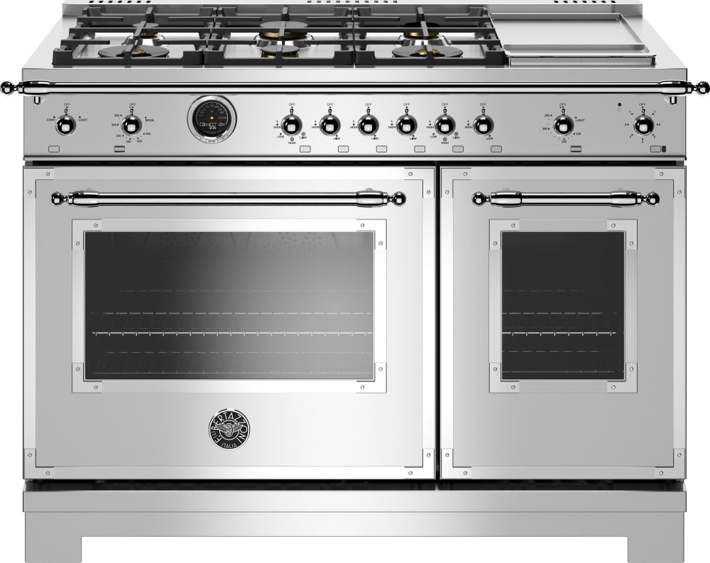 Bertazzoni HERT486GDFSXT Heritage Series 48 Inch Freestanding Dual Fuel Range with 6 Sealed Burners