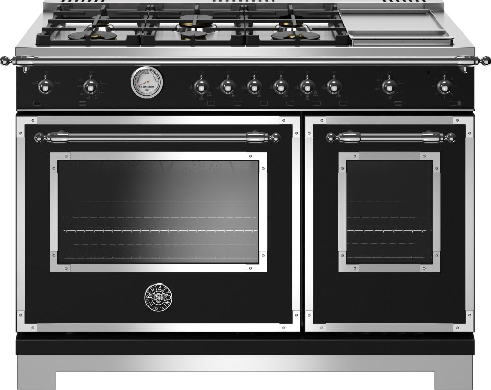 Bertazzoni HERT486GGASNET Heritage Series 48 Inch Freestanding Gas Range with 6 Monobloc Brass Burners