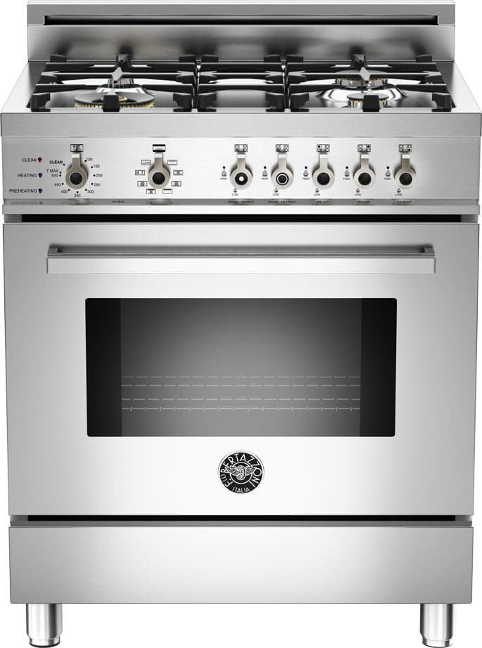 Bertazzoni PRO304DFSX Professional Series 30 Inch Pro-Style Dual Fuel Range with 4 Sealed Brass Burners