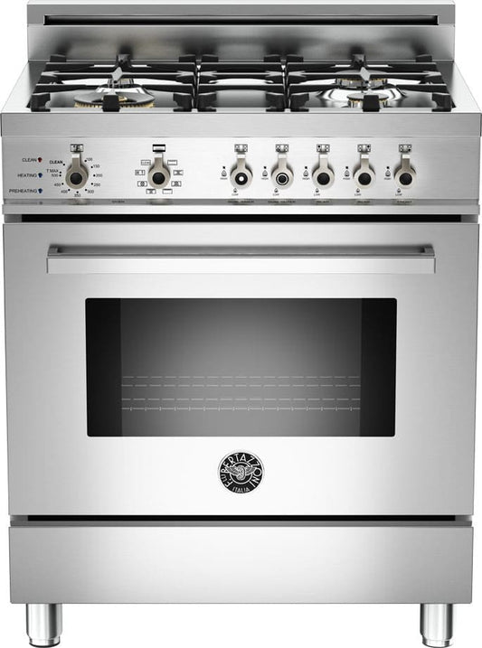 Bertazzoni PRO304DFSX Professional Series 30 Inch Pro-Style Dual Fuel Range with 4 Sealed Brass Burners