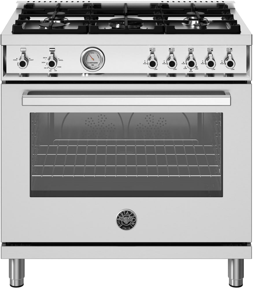 Bertazzoni PRO365GASXVFR Professional Series 36 Inch Freestanding Gas Range with 5 Sealed Burners